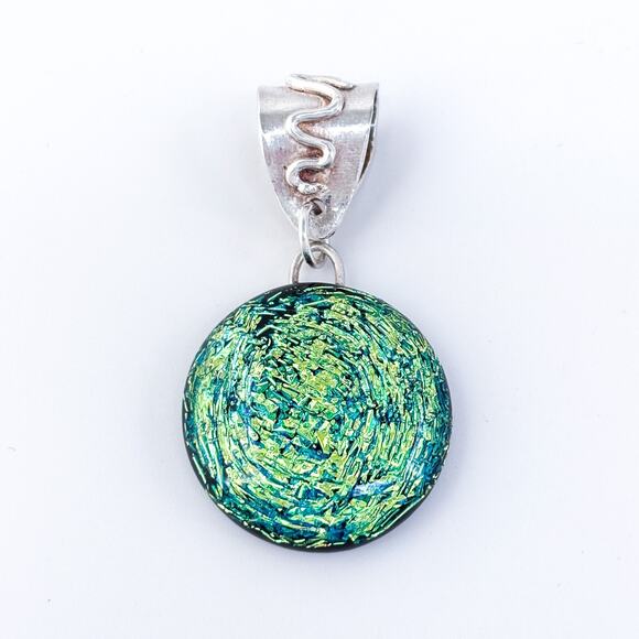 Vintage Sterling Silver 925 Blue Green Dichroic Glass Pendant - Picture 2 of 6